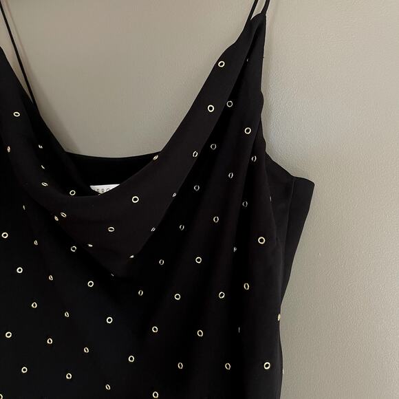 Veronica Beard Charlene Studded Crepe Dress Black Gold Size 2 Drapey Embellished - Picture 9 of 16